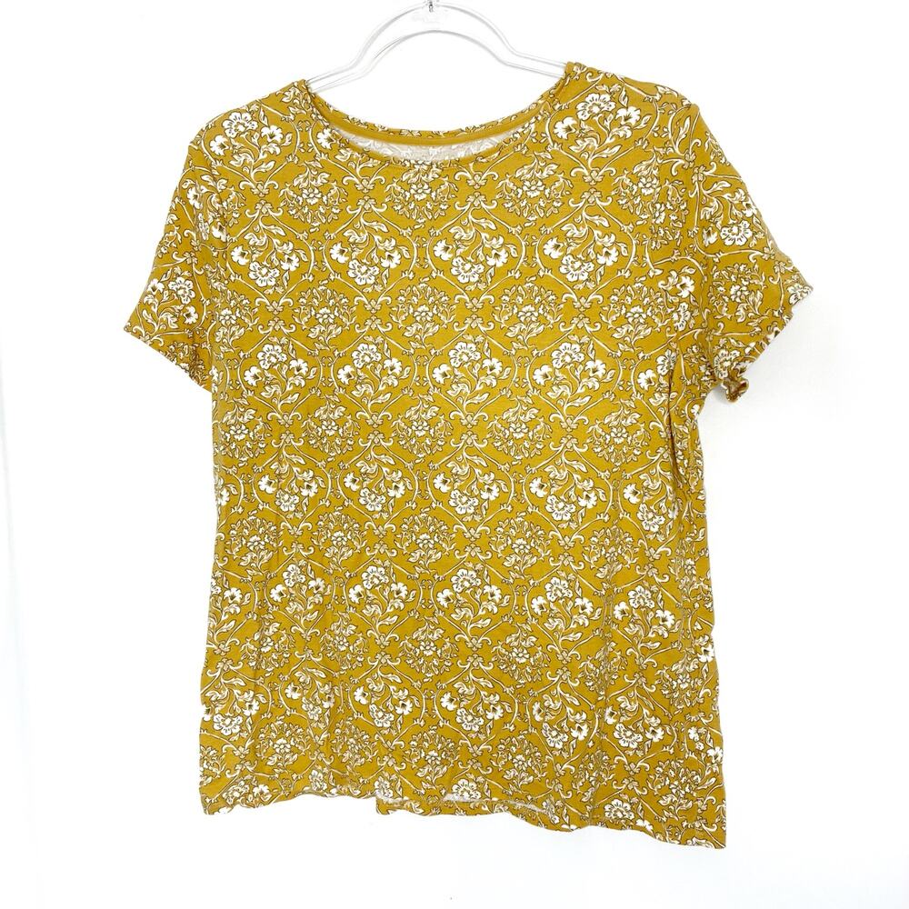 Croft & Barrow Classic Tee Mustard Yellow Floral Tee Short Sleeve Womens XL